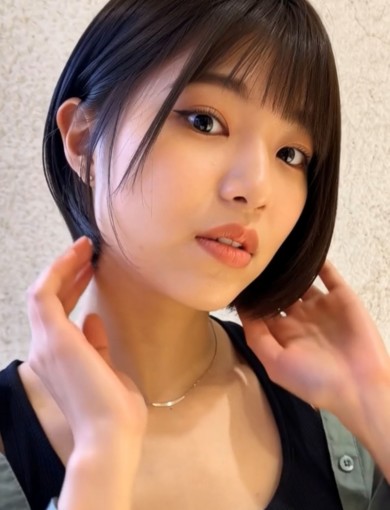 ショートボブ/黒髪/シースルーバング/20代
