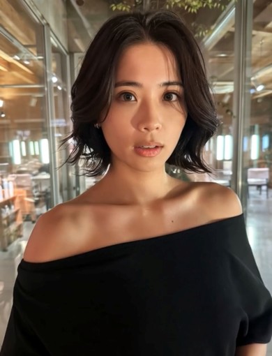 レイヤーボブ／ナチュラルブラック／外ハネくびれ