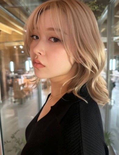 レイヤーミディアム／ミルクベージュ／シースルーバング