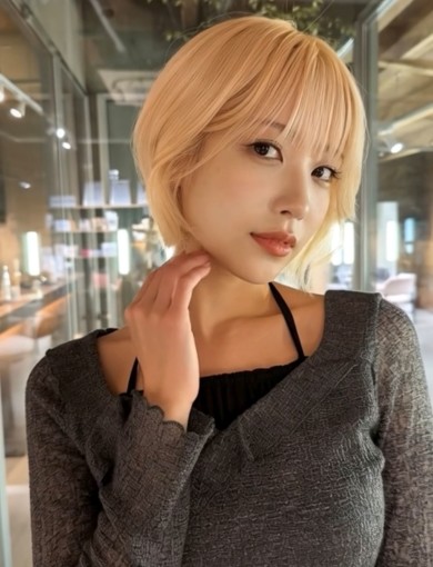 ミニボブ／ハイトーンベージュ／シースルーバング